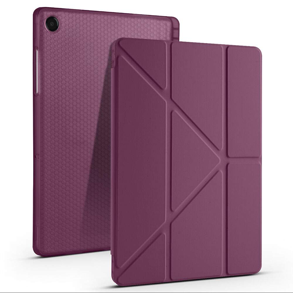 Samsung Galaxy Tab A9 Kılıf Tri Folding Kalem Bölmeli Standlı Kılıf Koyu Mor