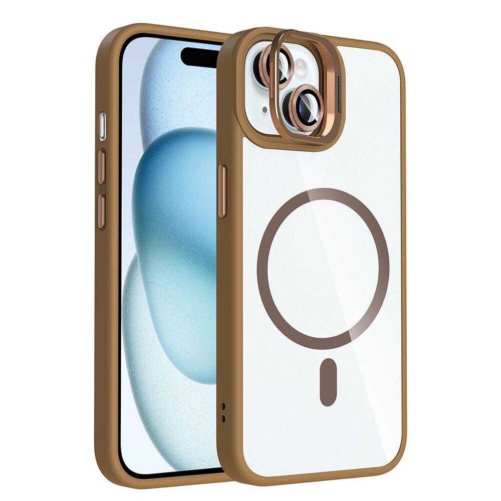 iPhone 15 Kılıf Standlı ve Kamera Lens Hediyeli Kablosuz Şarj Özellikli Etro Kapak