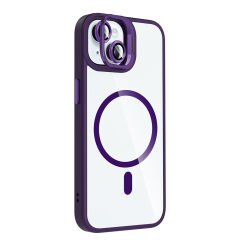 iPhone 15 Kılıf Standlı ve Kamera Lens Hediyeli Kablosuz Şarj Özellikli Etro Kapak Lacivert