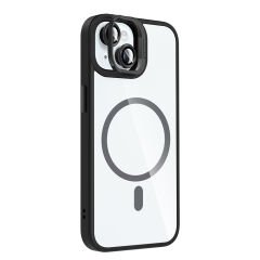 iPhone 15 Kılıf Standlı ve Kamera Lens Hediyeli Kablosuz Şarj Özellikli Etro Kapak Lacivert