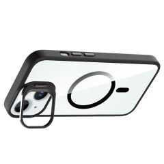iPhone 15 Kılıf Standlı ve Kamera Lens Hediyeli Kablosuz Şarj Özellikli Etro Kapak Lacivert