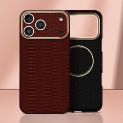 iPhone 17 Pro Max Uyumlu  400D MagSafe Şarj Özellikli Kılıf Premium Paris Zerre Sert PC Kapak Kırmızı