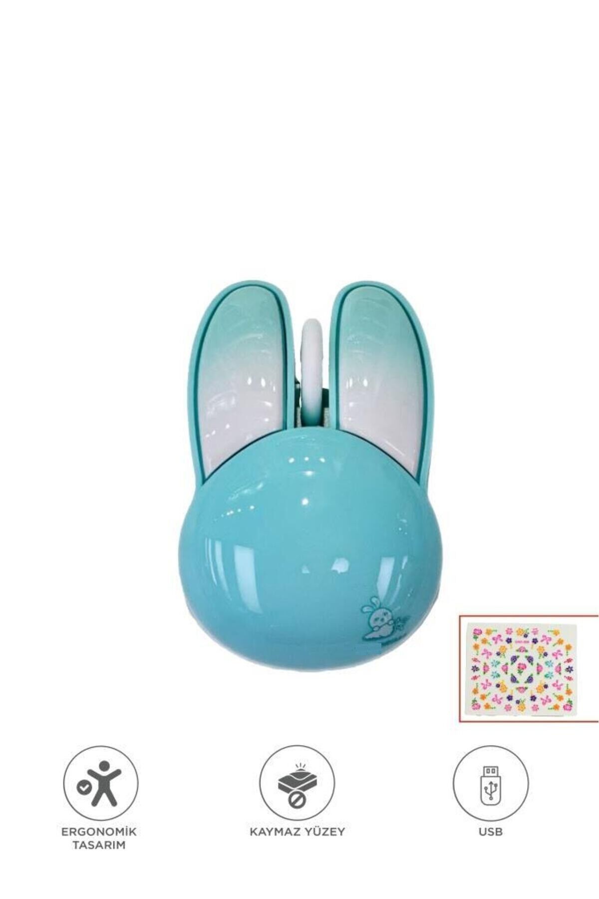 Kablosuz Tavşan Kulaklı Sessiz Mouse 1200 DPI Optik Kablosuz Fare TM-21 Mavi