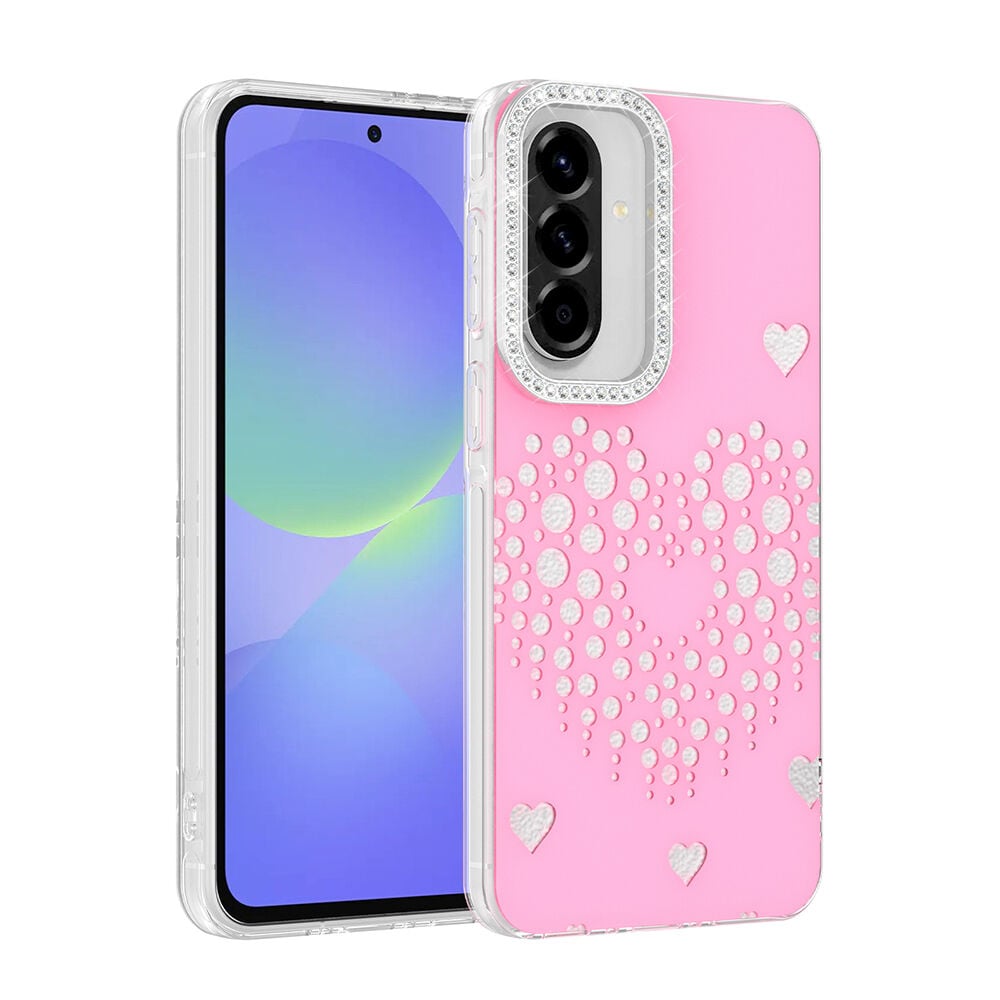 Samsung Galaxy A37 Uyumlu Kalpli Işıltılı Damla Taşlı Şeffaf Kenarlı Rivas Sert PC Koruyucu Telefon Kılıf