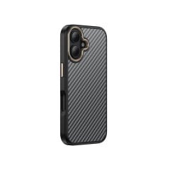 iPhone 16 Plus Kılıf Kablosuz Şarj Özellikli Karbon Fiber Görünümlü Antina Kapak