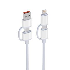 65W Deira 4 in1 Usb A+Type-C to Type-C+Lightning' Kablo 1m Beyaz