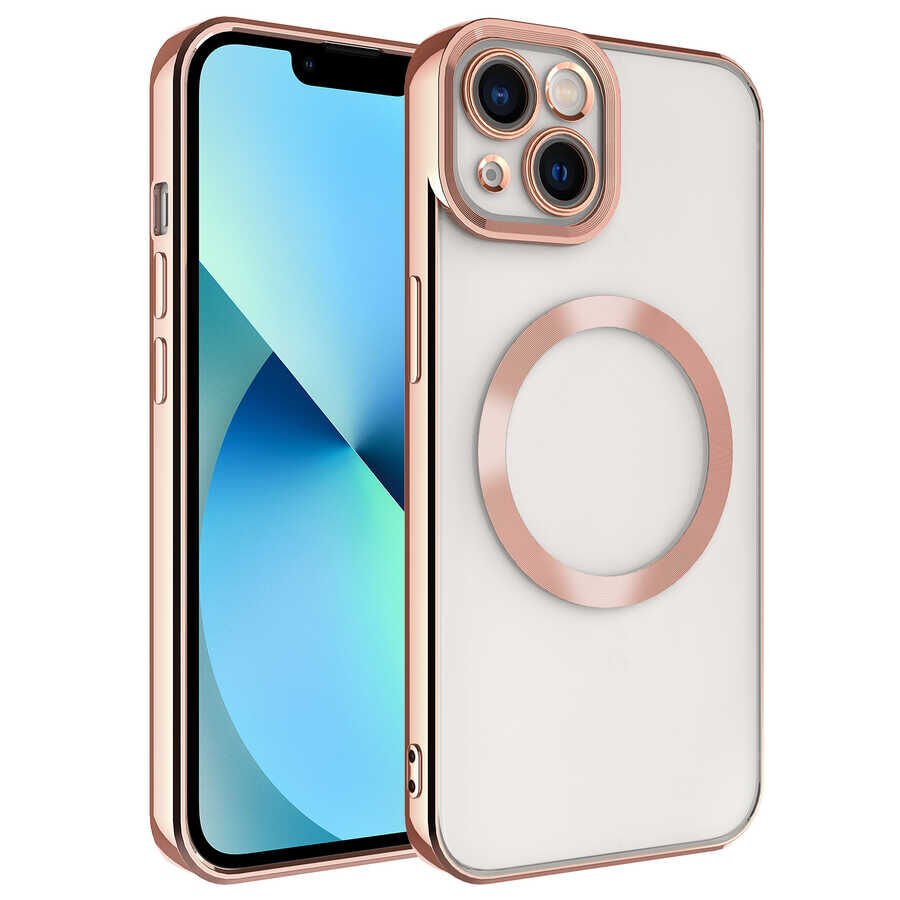 iPhone 13 Kılıf Magsafe Wireless Şarj Özellikli Setro Silikon Rose Gold