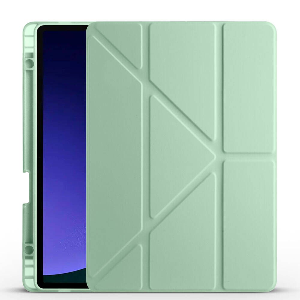 Samsung Galaxy Tab S9 Kılıf Tri Folding Kalem Bölmeli Standlı Kılıf Açık Yeşil