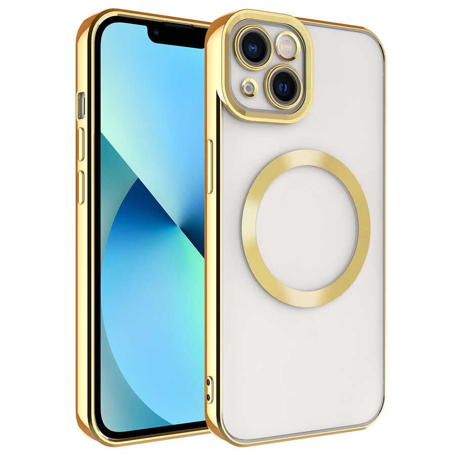 iPhone 13 Kılıf Magsafe Wireless Şarj Özellikli Setro Silikon Gold