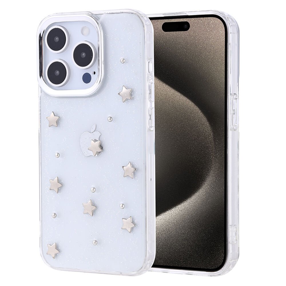 iPhone 15 Pro Kılıf Airbag Tasarımlı Simli Şeffaf Kutup Kapak Yıldız