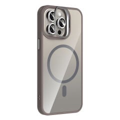 iPhone 15 Pro Kılıf Standlı ve Kamera Lens Hediyeli Kablosuz Şarj Özellikli Etro Kapak Pembe