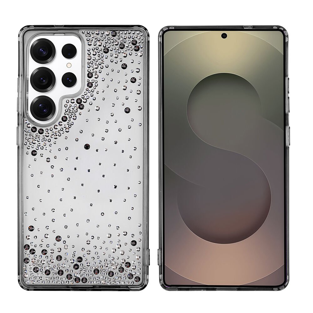 Samsung Galaxy S25 Ultra Kılıf Airbag Tasarımlı Damla Taşlı Şeffaf Pera Silikon Kapak Siyah