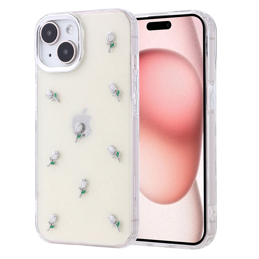iPhone 15 Kılıf Airbag Tasarımlı Simli Şeffaf Kutup Kapak Lale