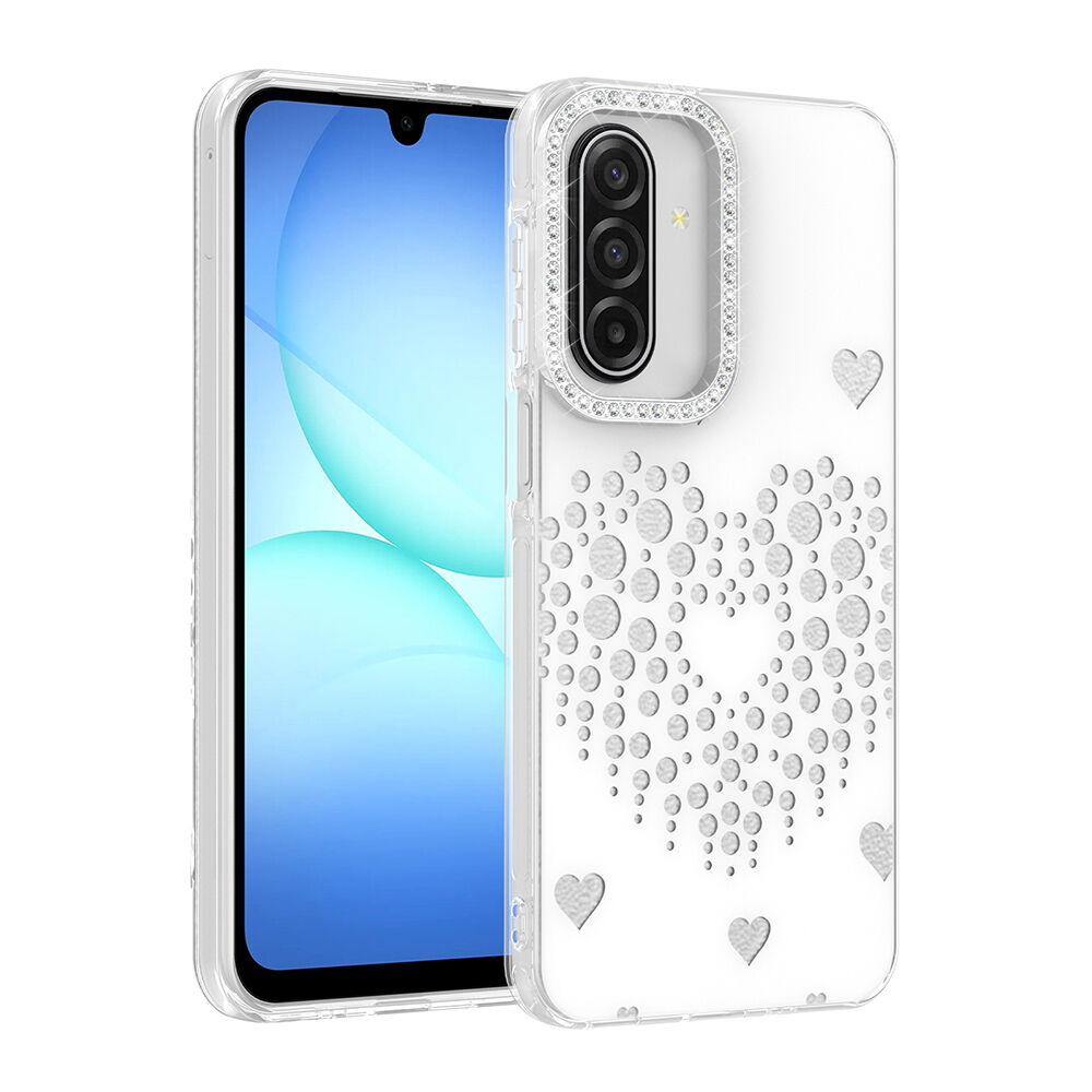 Samsung Galaxy A17 Uyumlu Kalpli Işıltılı Damla Taşlı Şeffaf Kenarlı Rivas Sert PC Koruyucu Telefon Kılıf