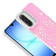 Samsung Galaxy A17 Uyumlu Kalpli Işıltılı Damla Taşlı Şeffaf Kenarlı Rivas Sert PC Koruyucu Telefon Kılıf