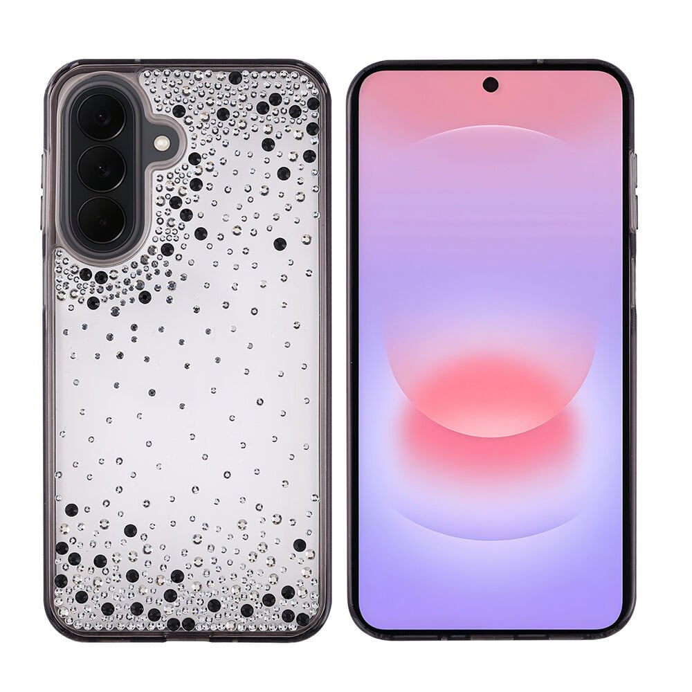 Samsung Galaxy A57 Kılıf Airbag Tasarımlı Damla Taşlı Şeffaf Pera Silikon Kapak Siyah