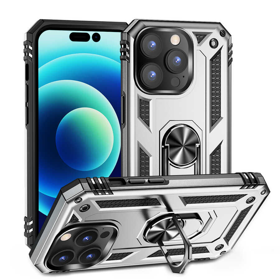 iPhone 14 Pro Kılıf Vega Tank Sert Yüzüklü Standlı Zırh Koruma Kapak