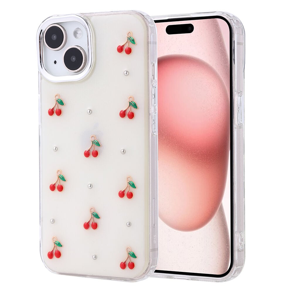 iPhone 15 Kılıf Airbag Tasarımlı Simli Şeffaf Kutup Kapak Kiraz
