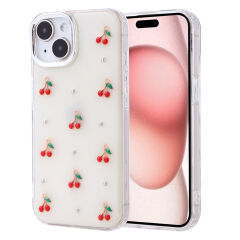 iPhone 15 Kılıf Airbag Tasarımlı Simli Şeffaf Kutup Kapak Kiraz
