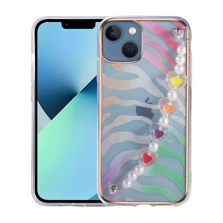 İPhone 13 Kılıf Pilla Kapak Pembe-Yeşil