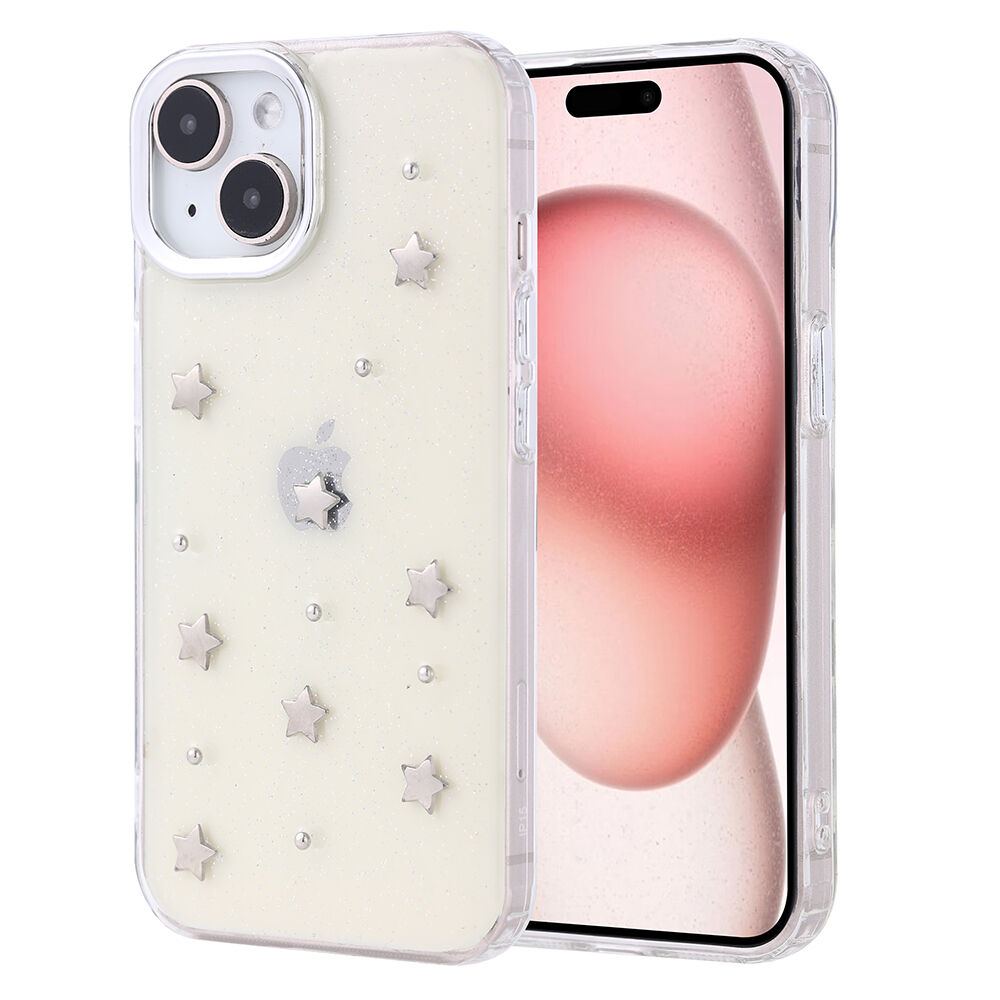 iPhone 15 Kılıf Airbag Tasarımlı Simli Şeffaf Kutup Kapak Yıldız