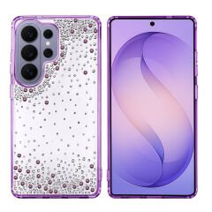 Samsung Galaxy S26 Ultra Kılıf Airbag Tasarımlı Damla Taşlı Şeffaf Pera Silikon Kapak Mor