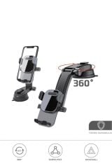048 Siyah Araç İçi Vantuzlu 360 Derece Telefon Tutucu