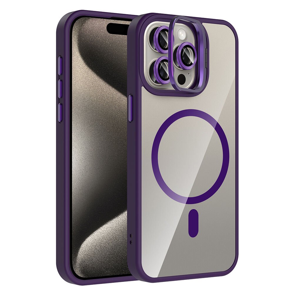 iPhone 15 Pro Max Kılıf Standlı ve Kamera Lens Hediyeli Kablosuz Şarj Özellikli Etro Kapak