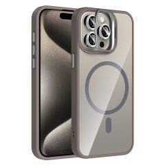 iPhone 15 Pro Max Kılıf Standlı ve Kamera Lens Hediyeli Kablosuz Şarj Özellikli Etro Kapak Lacivert