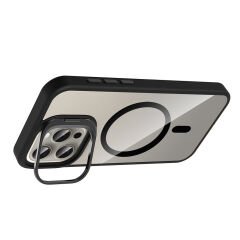 iPhone 15 Pro Max Kılıf Standlı ve Kamera Lens Hediyeli Kablosuz Şarj Özellikli Etro Kapak Lacivert