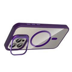 iPhone 15 Pro Max Kılıf Standlı ve Kamera Lens Hediyeli Kablosuz Şarj Özellikli Etro Kapak Lacivert