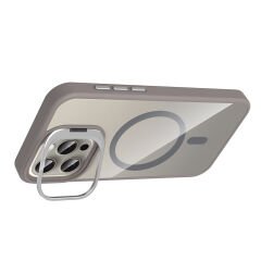 iPhone 15 Pro Max Kılıf Standlı ve Kamera Lens Hediyeli Kablosuz Şarj Özellikli Etro Kapak Lacivert