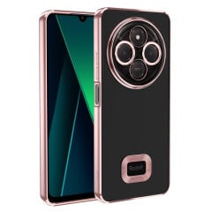 Xiaomi Redmi 14C 4G Logo Gösteren Parlak Kenarlı Kamera Lens Korumalı Şeffaf Omega Silikon Kapak Sierra Mavi
