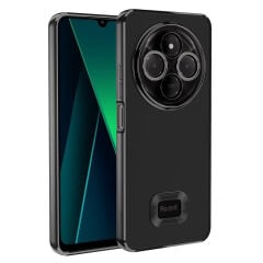Xiaomi Redmi 14C 4G Logo Gösteren Parlak Kenarlı Kamera Lens Korumalı Şeffaf Omega Silikon Kapak Sierra Mavi