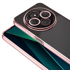 Xiaomi Redmi 14C 4G Logo Gösteren Parlak Kenarlı Kamera Lens Korumalı Şeffaf Omega Silikon Kapak Sierra Mavi
