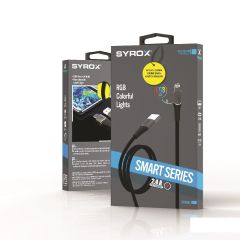Syrox C136AL 2.4A Lightning İphone RGB Hasir Hızlı Şarj Data Kablosu