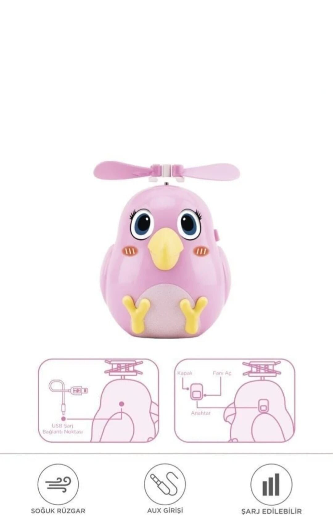F-31 El Tipi Mini Fan Vantilatör Sevimli Kuş Figürlü Taşınabilir Mini Fan