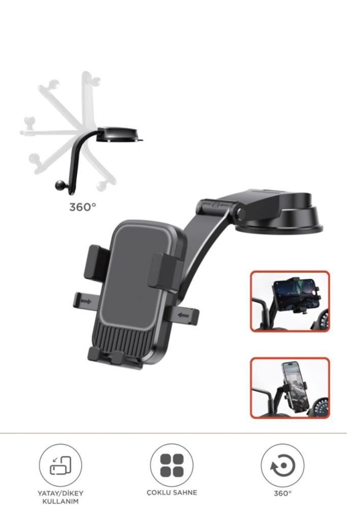 053 Siyah Araç İçi Vantuzlu 360 Derece Telefon Tutucu