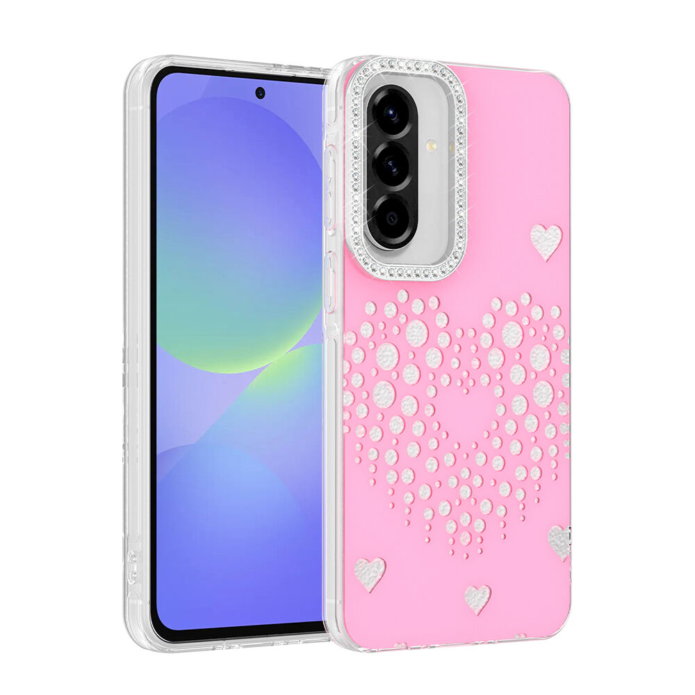 Samsung Galaxy A56 Uyumlu Kalpli Işıltılı Damla Taşlı Şeffaf Kenarlı Rivas Sert PC Koruyucu Telefon Kılıf