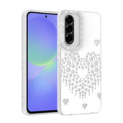Samsung Galaxy A56 Uyumlu Kalpli Işıltılı Damla Taşlı Şeffaf Kenarlı Rivas Sert PC Koruyucu Telefon Kılıf