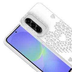 Samsung Galaxy A56 Uyumlu Kalpli Işıltılı Damla Taşlı Şeffaf Kenarlı Rivas Sert PC Koruyucu Telefon Kılıf