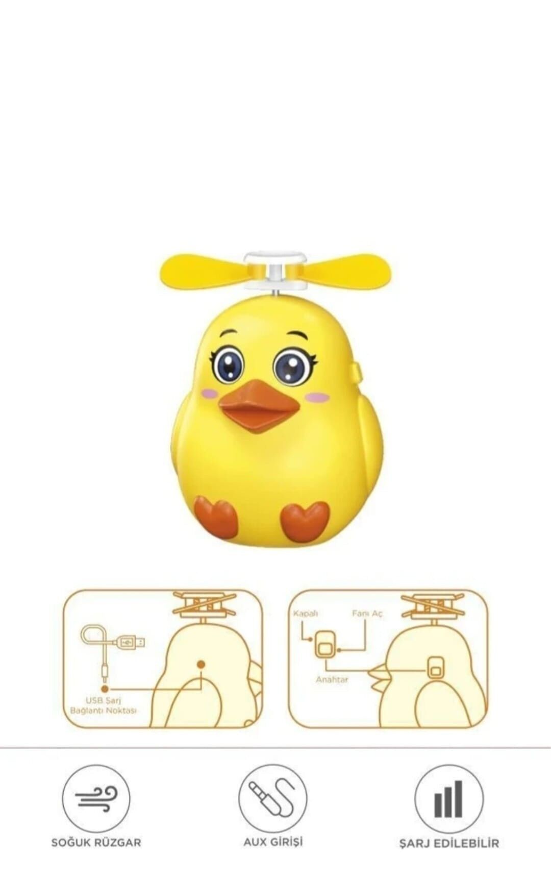 F-31 El Tipi Mini Fan Vantilatör Sevimli Kuş Figürlü Taşınabilir Mini Fan Sarı