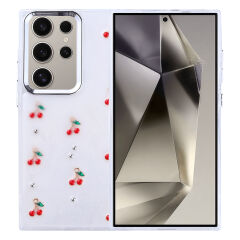 Samsung Galaxy S24 Ultra Kılıf Airbag Tasarımlı Simli Şeffaf Kutup Kapak Kiraz
