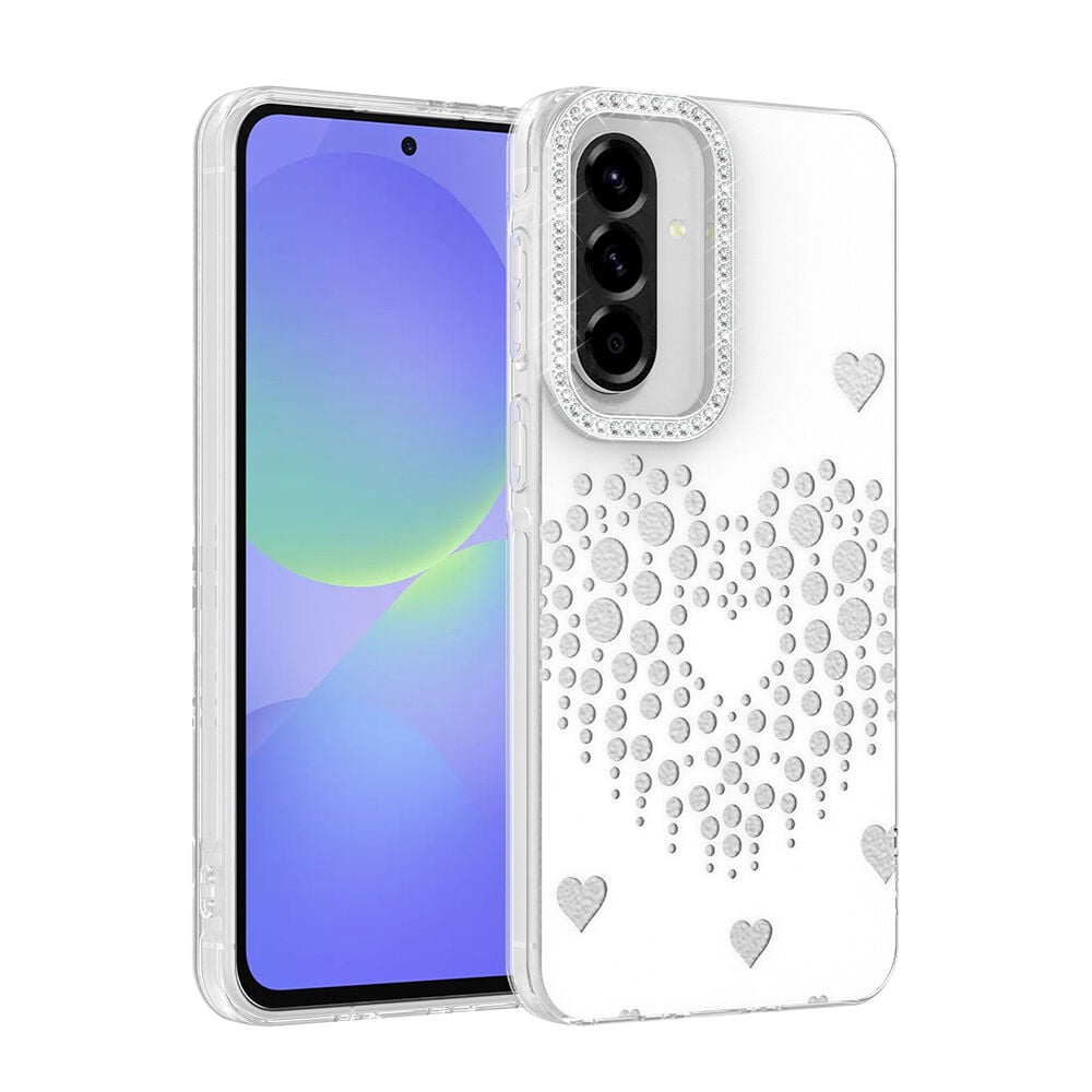 Samsung Galaxy A36 Uyumlu Kalpli Işıltılı Damla Taşlı Şeffaf Kenarlı Rivas Sert PC Koruyucu Telefon Kılıf