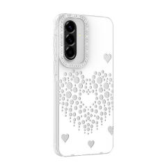 Samsung Galaxy A36 Uyumlu Kalpli Işıltılı Damla Taşlı Şeffaf Kenarlı Rivas Sert PC Koruyucu Telefon Kılıf