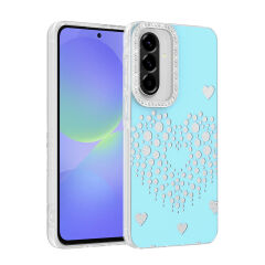 Samsung Galaxy A36 Uyumlu Kalpli Işıltılı Damla Taşlı Şeffaf Kenarlı Rivas Sert PC Koruyucu Telefon Kılıf