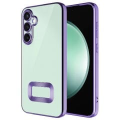 Samsung Galaxy S24 FE Kılıf Logo Gösteren Parlak Kenarlı Kamera Lens Korumalı Şeffaf Omega Silikon Kapak