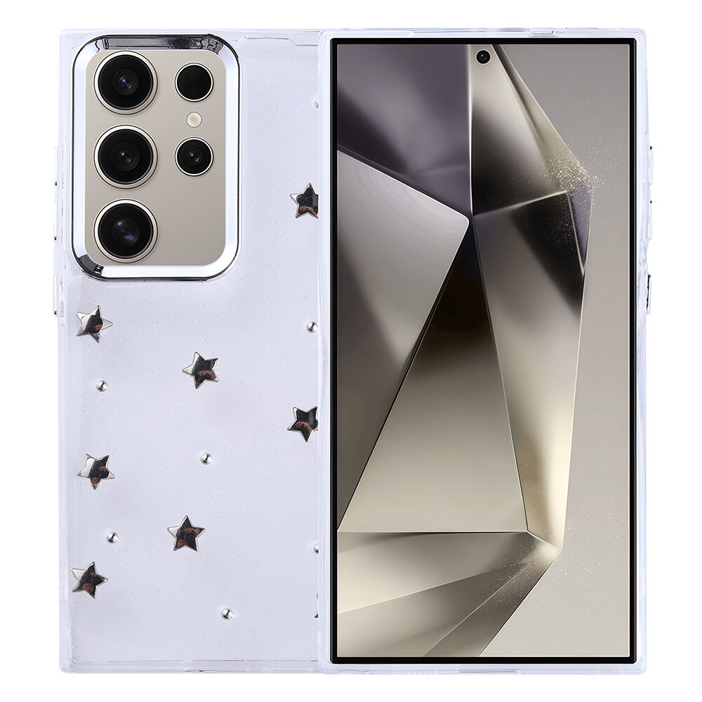 Samsung Galaxy S24 Ultra Kılıf Airbag Tasarımlı Simli Şeffaf Kutup Kapak Yıldız