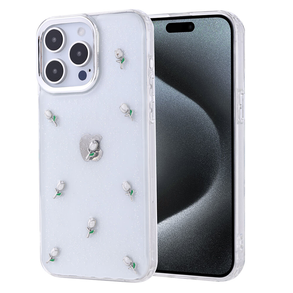 iPhone 15 Pro Max Kılıf Airbag Tasarımlı Simli Şeffaf Kutup Kapak Lale