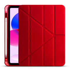 iPad 10.9 2022 (10.Nesil) Kılıf Tri Folding Kalem Bölmeli Standlı Kılıf Kırmızı